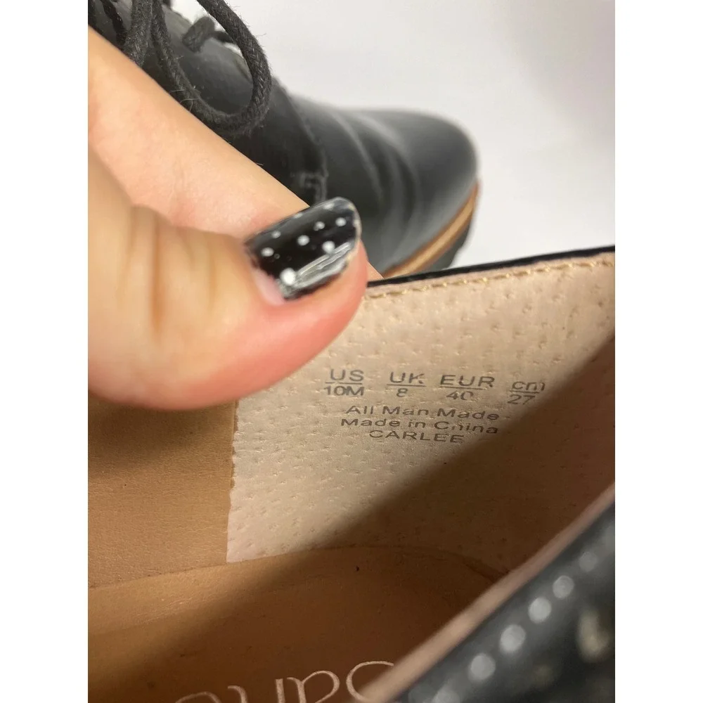Franco Sarto Carlee Oxford Women 10M Black Good Patent Lug Sole Brogue Lace Up